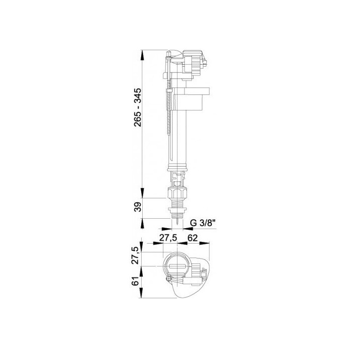 Механизм наполнения унитаза с нижним подключением ALCA PLAST, резьба 3/8''