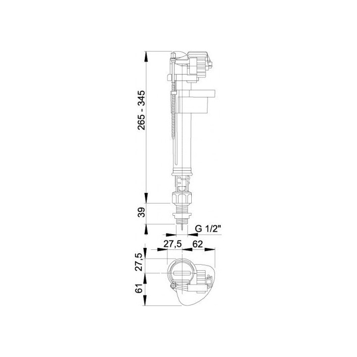 Механизм наполнения унитаза с нижним подключением ALCA PLAST, резьба 1/2''