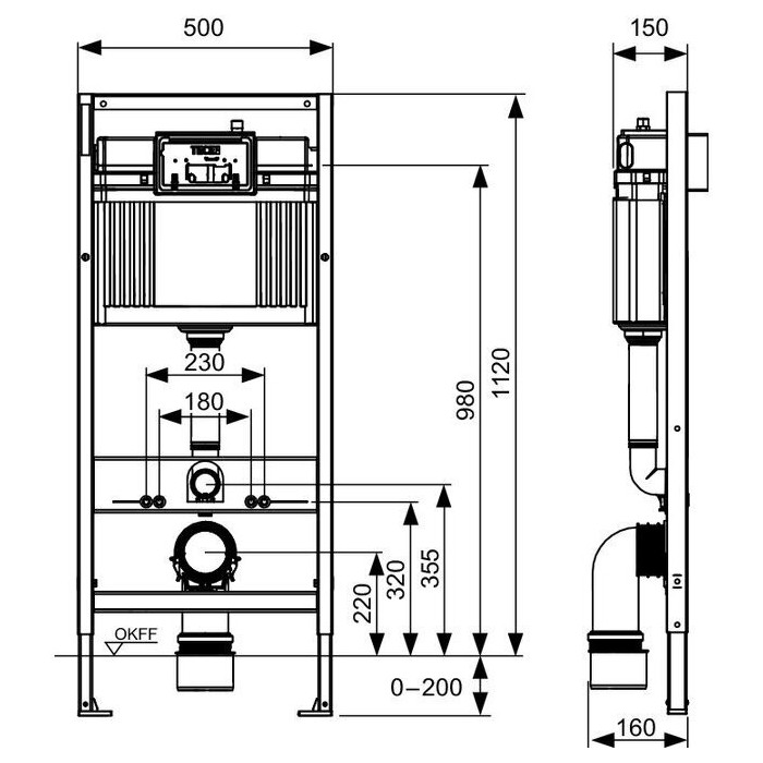 TECEprofil Base (3 in 1) universal concealed toilet (WC) frame set, Base white button