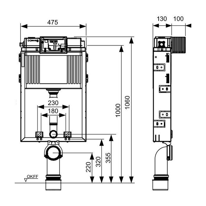 Ūdens novadīšanas tvertne tiek piestiprināta pie mūra TECEbox 1060 mm