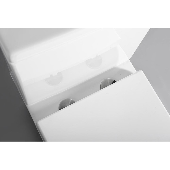 The freestanding unit SAPHO Paco Rimless with a SLIM slow-closing lid