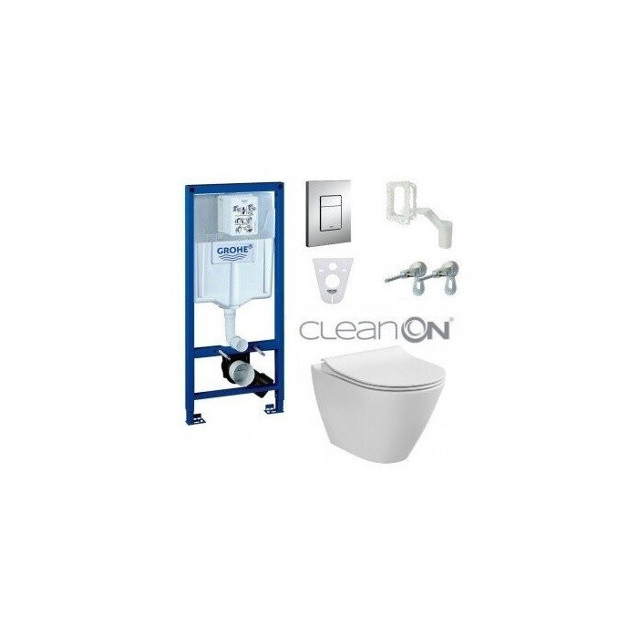 GROHE Rapid SL 5 in 1 concealed toilet frame + CERSANIT City Oval wall-hung toilet