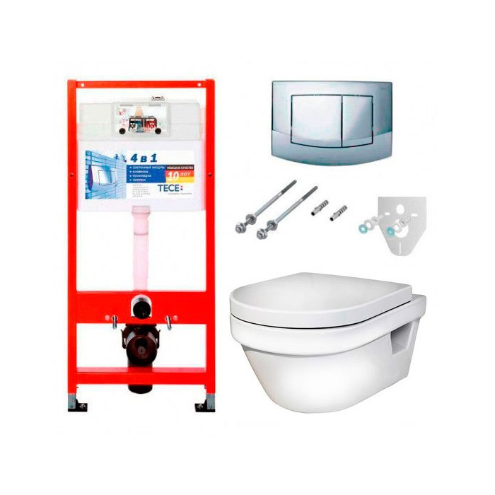 Hanging toilet Gustavsberg hygienic water flush from the TECE concealed frame 4 in 1 set