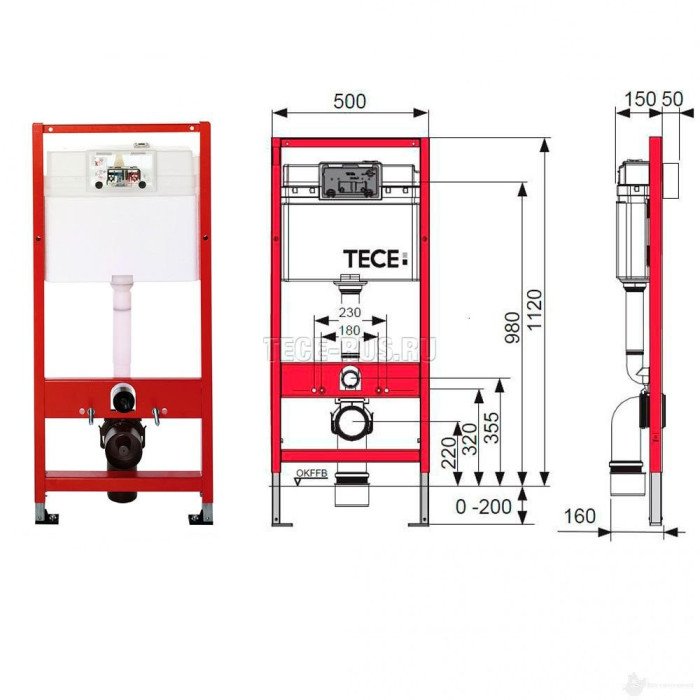 Potinkamais universālais tualeta (WC) rāmja komplekts TECEprofil Base (4 in 1)