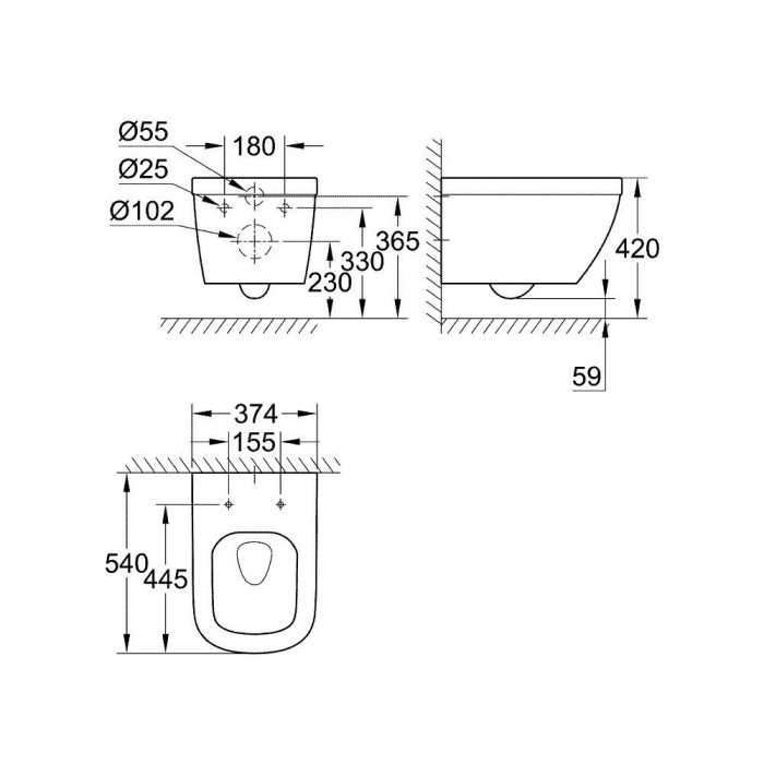 Potinkamā rāmja un piekārtojamā WC komplekts GROHE Euro Ceramic Solido 5 in 1, 39536000
