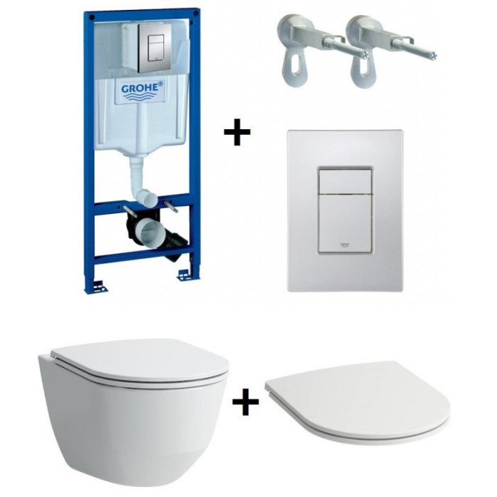 Potinkinis tualeta rāmis GROHE Rapid SL 5 in 1 + piekārtais tualets ar Slim vāku Laufen Pro New