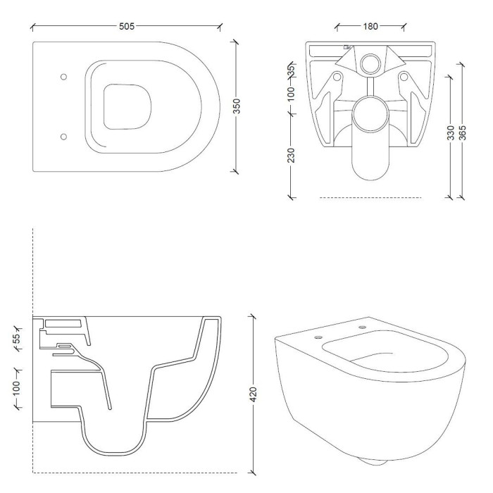 Hanging toilet ALICE CERAMICA Unica Rimless 50 x 35 cm with Slim Slow close seat