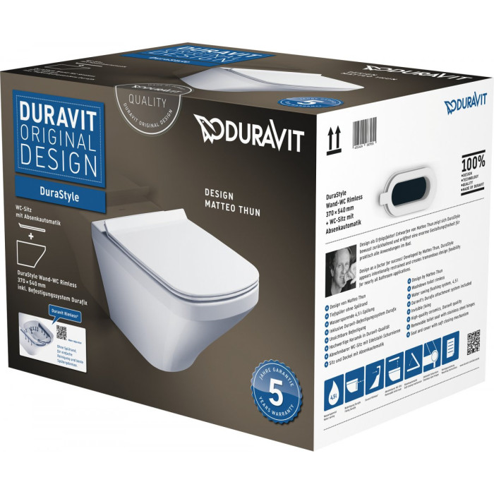 Hanging toilet DURAVIT DuraStyle Rimless with a slow-closing seat