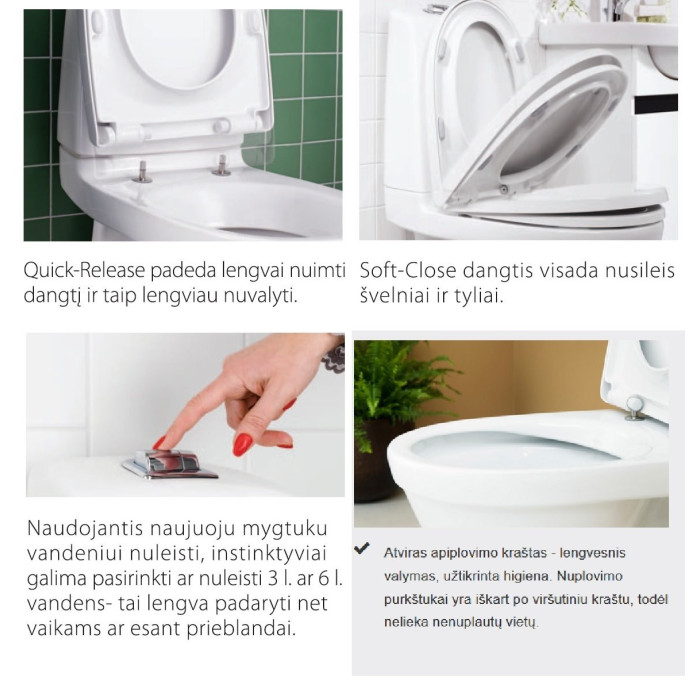 Uzstādāms tualetes pods GUSTAVSBERG Nautic 1510 C+ Hygienic Flush ar mīksto aizvēršanas vāku