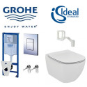 Potinkinis tualeta rāmja GROHE Rapid SL 5 in 1 + piekārtais tualets IDEALUS STANDARTS Tesi Aquablade ar Slim vāku