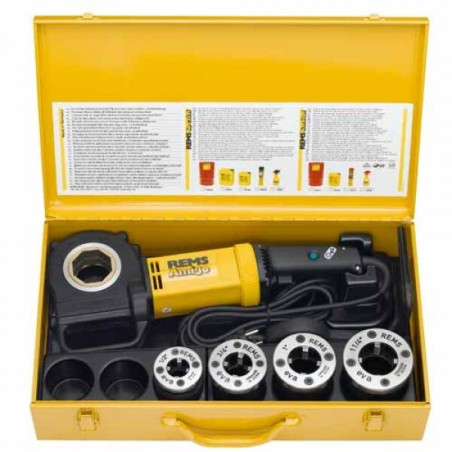 Elektriskais vītņotājs ar ātri maināmām vītņu galviņām REMS Amigo Set R 1/2 - 3/4 - 1 - 11/4
