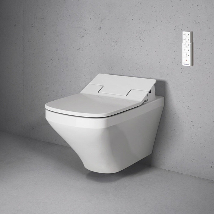 Piekaramā tualete ar bidē funkciju DURAVIT WC DuraStyle Rimless SensoWash, Durafix, ar Slim SC vāku, balta