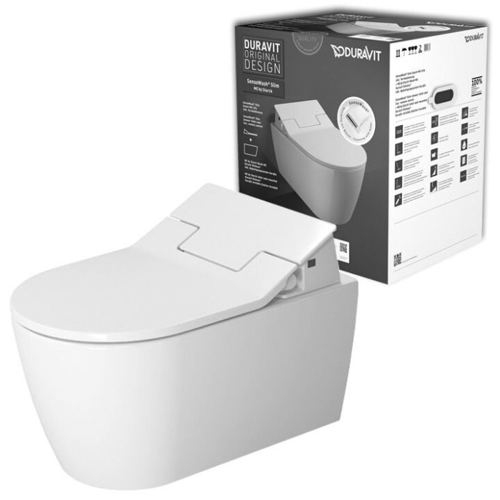 Pakabināms vienība ar bidē funkciju DURAVIT WC ME by Starck Rimless SensoWash, Durafix, ar Slim SC vāku, balts