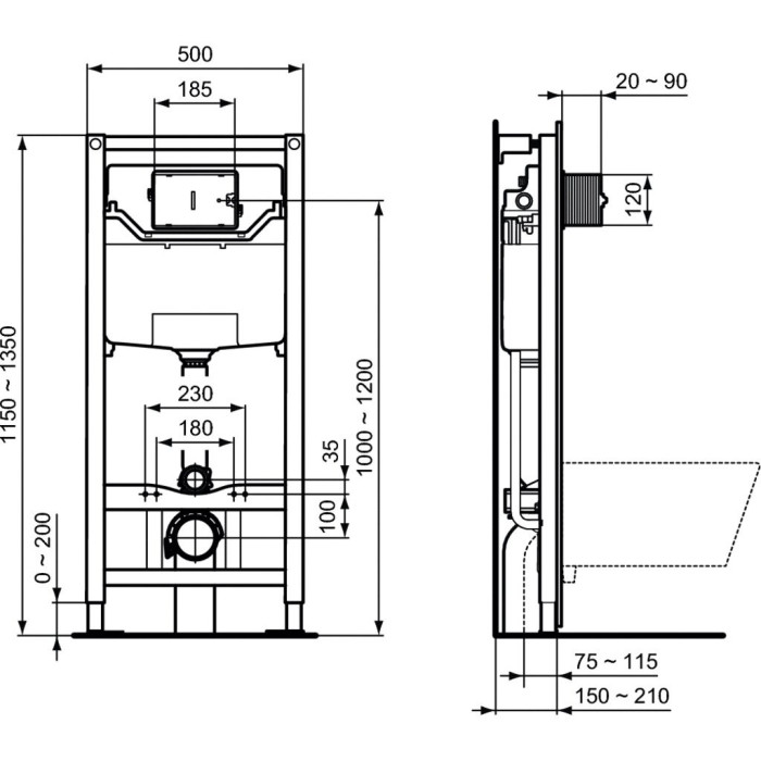 Built-in WC sets IDEAL STANDARD (6 in 1), black button