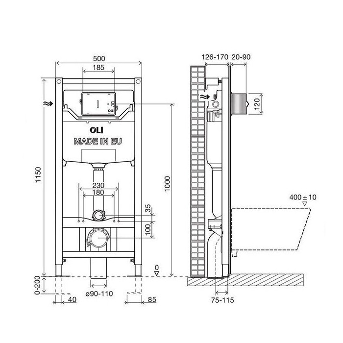 OLI 120 Concealed WC Frame (3 in 1)