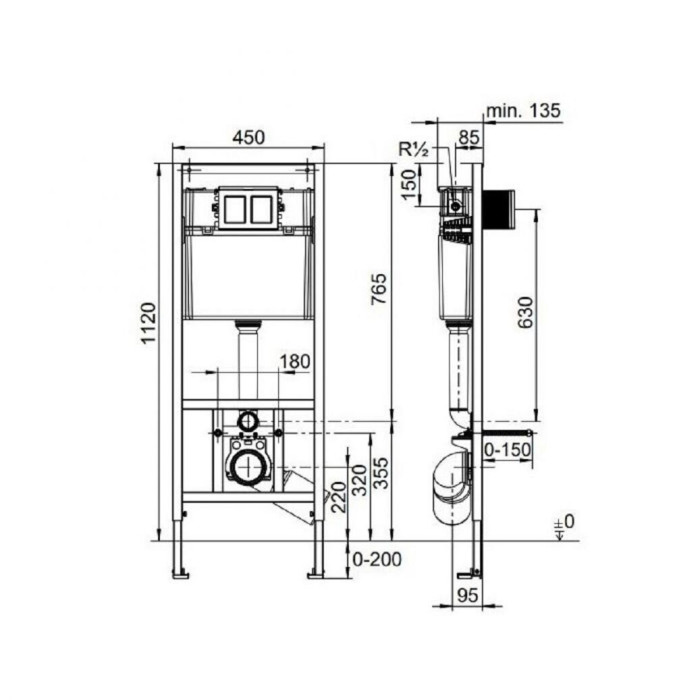 Built-in WC frame sanitary with white feather button, gasket with fasteners (4 in 1), 9050201S017