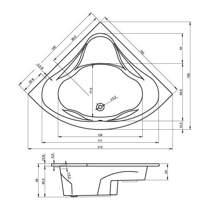 Acrylic corner bathtub RIHO Neo 1500 x 1500 mm