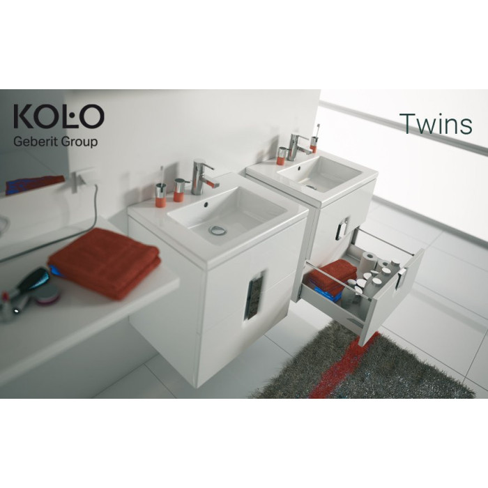Lower cabinet with sink (2 drawers) KOLO Twins 80 cm, glossy white
