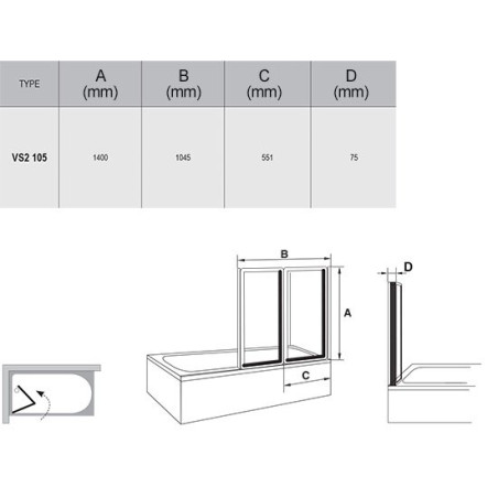 Two-part folding bath screen RAVAK VS2