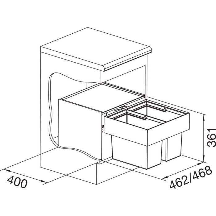 Waste sorting system for 50 cm cabinet BLANCO SELECT II 50/2, 2 x 19 l