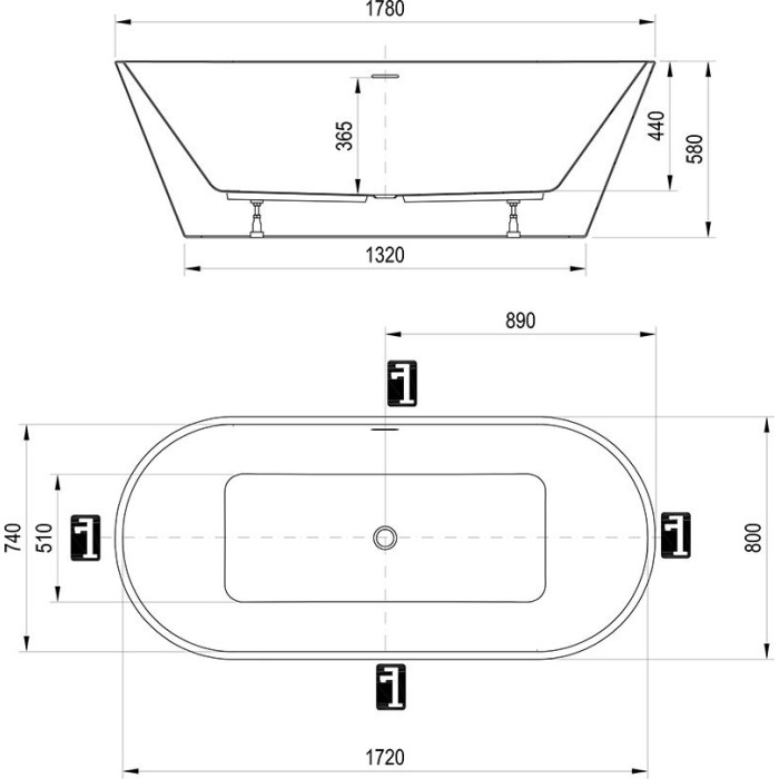 Acrylic Bathtub RAVAK Solo 1780 x 800 mm