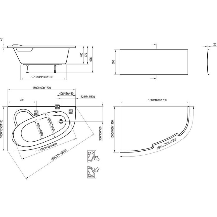 Акриловая асимметричная ванна RAVAK Asymmetric