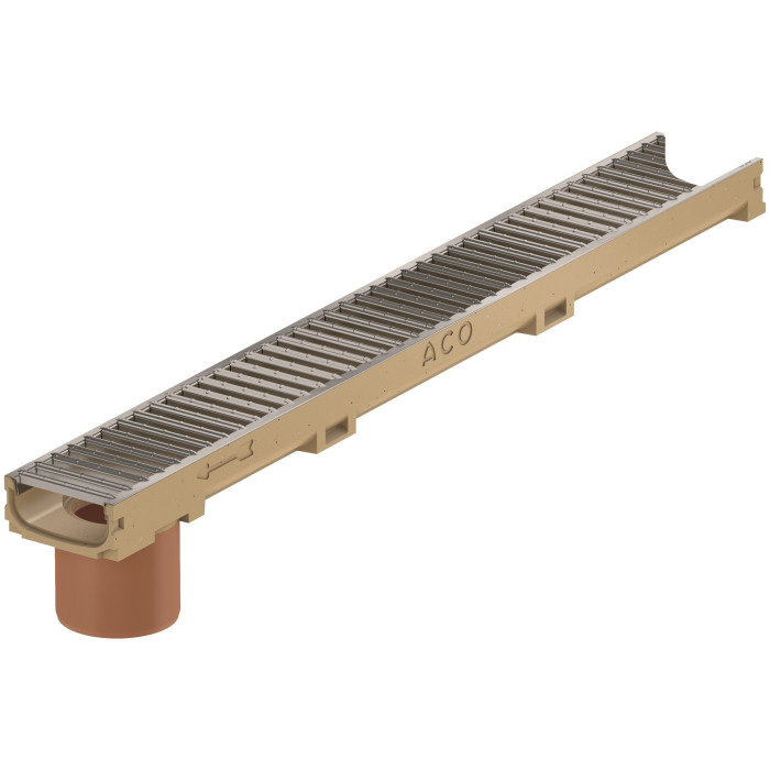 Gutter (recessed) with built-in PVC pipe DN100 made of galvanized steel grating ACO Euroline 1000, 416923