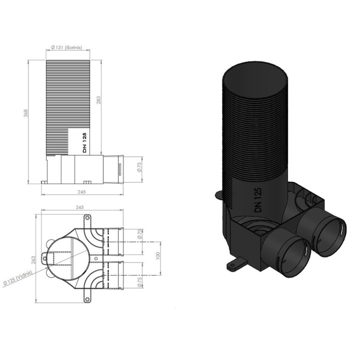 Antistatic diffuser box for flexible FITT 75 mm duct with 2 rings