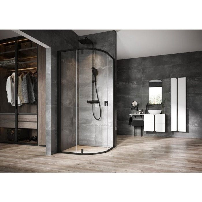 Shower set RAVAK 10° Free black with thermostatic mixer is a shower kit.