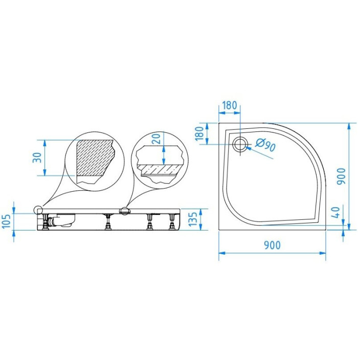 Shower tray BRASTA GLASS Ignas 90 x 90 cm