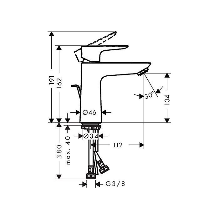 Washbasin mixer with bottom valve HANSGROHE Talis E CoolStart 110, 71713000
