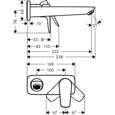 Iebūvējamais maisītājs izlietnei HANSGROHE Talis E 225 mm, 71734000