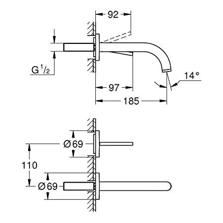 Встраиваемый смеситель для раковины GROHE Atrio 185 мм, 19287003