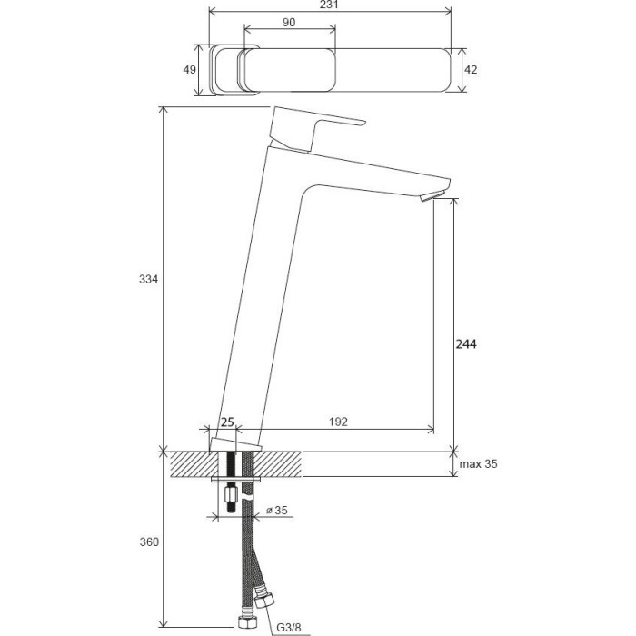 RAVAK 10° high basin mixer without bottom valve 244 mm Free