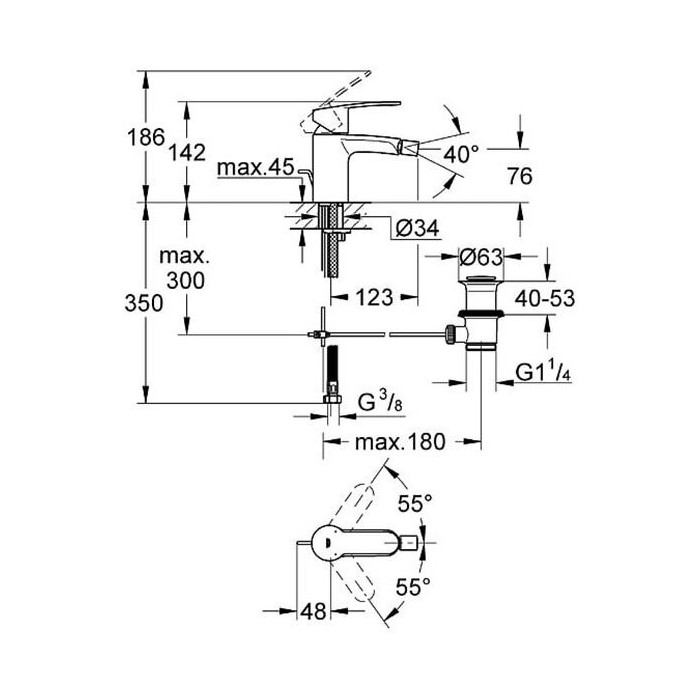 Bidet mixer with bottom valve GROHE Eurostyle Cosmopolitan, size S, 33565002
