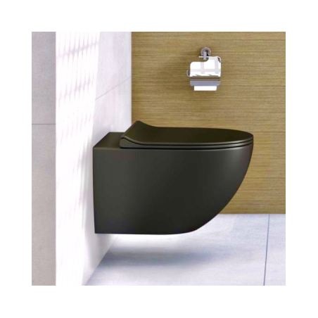 Pakabināms tualetes pods SAT Rimless ar Slim Slow close vāku, melns-matēts