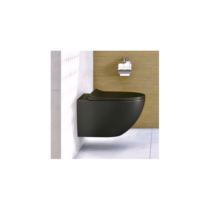 Hanging toilet SAT Rimless with Slim Slow close lid, black-matt