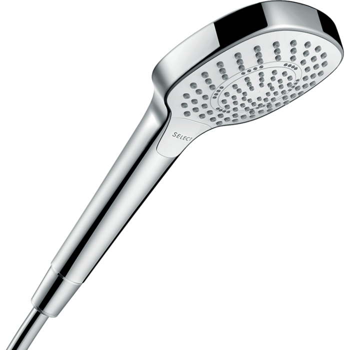 Dušas galva HANSGROHE Crome Select E 110 3 izsmidzinātāji Ecosmart, Balta / Hroms, 26810400