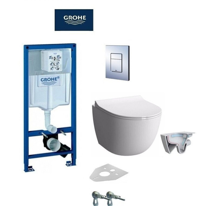 Potinkinis GROHE Rapid SL rāmis ar hromētu pogu no tualetēm VITRA Sento Rimless