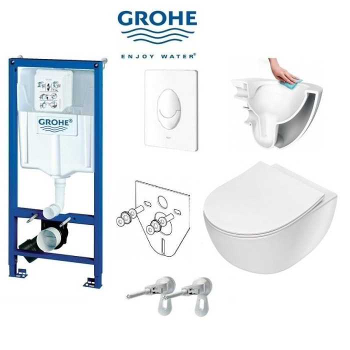 Built-in GROHE Rapid SL frame with white button from DEANTE Peonia Rimless toilets