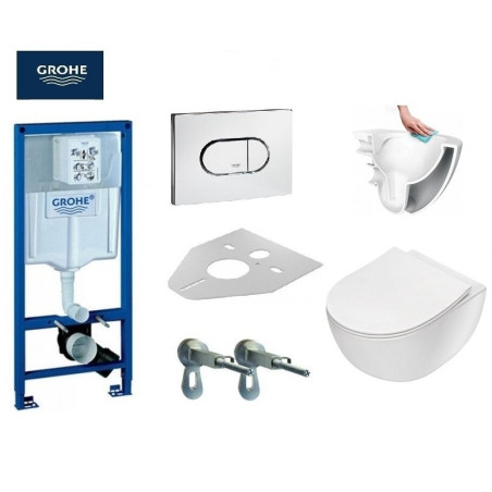 Built-in GROHE Rapid SL frame with a chrome button and DEANTE Peonia Rimless toilet