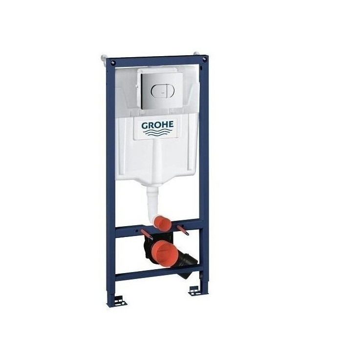 Built-in GROHE Rapid SL frame with a chrome button and DEANTE Peonia Rimless toilet