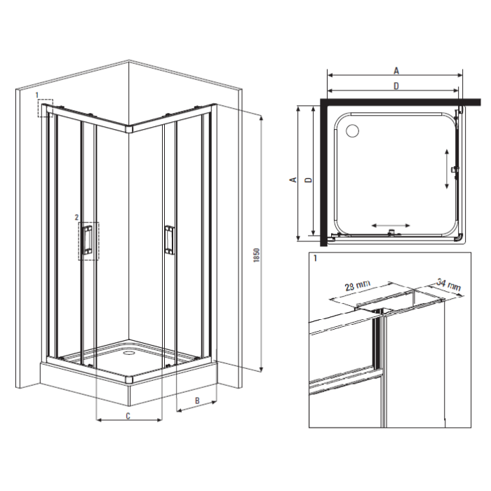 DEANTE Nero Square shower cabin 90 x 90 cm
