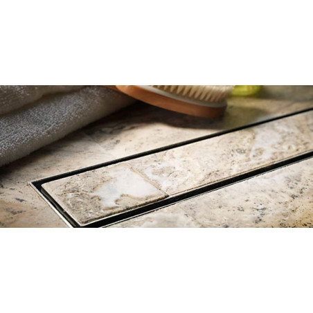 ACO ShowerDrain C shower channel set with horizontal flange, featuring a Tile 3 in 1 adhesive tile, (Various length options)