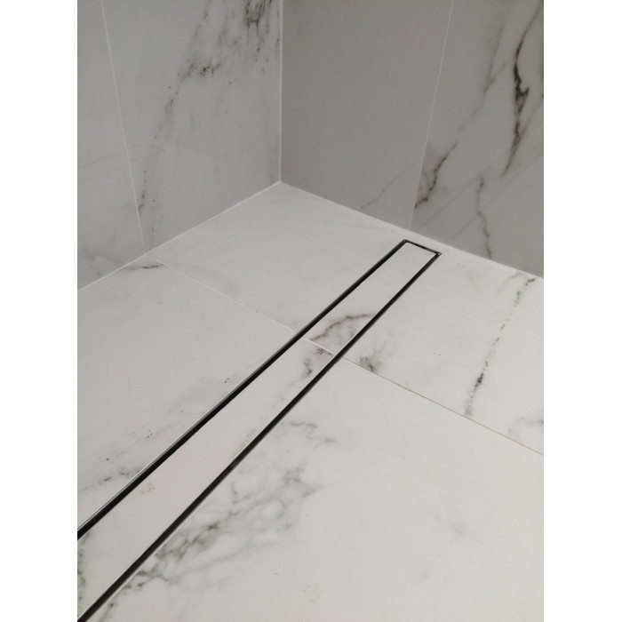 ACO ShowerDrain C shower channel set with horizontal flange, featuring a Tile 3 in 1 adhesive tile, (Various length options)