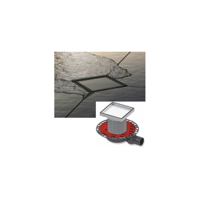 Stainless steel trap set "dry" for adhesive tile "plate" TECEdrainpoint S, 150 x 150 mm, particularly flat,