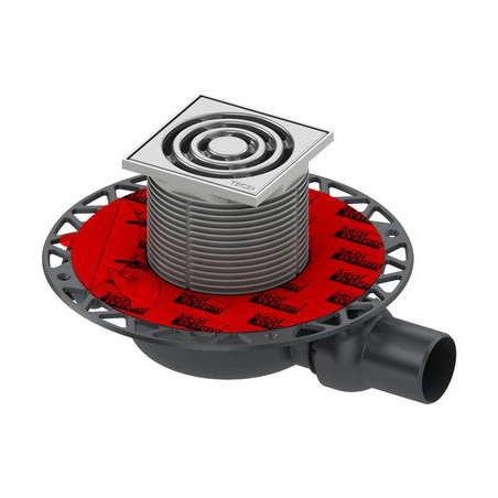 Horizontal trap TECEdrainpoint S 112 with a "dry" siphon, especially flat, with a "sealing system" universal flange