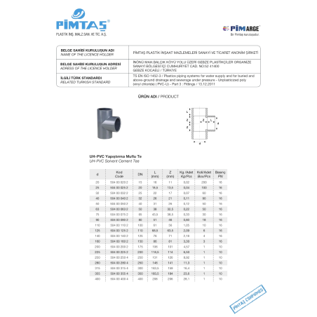 Trišakis PVC-U PİMTAŞ 75 x 90° (PN16)
