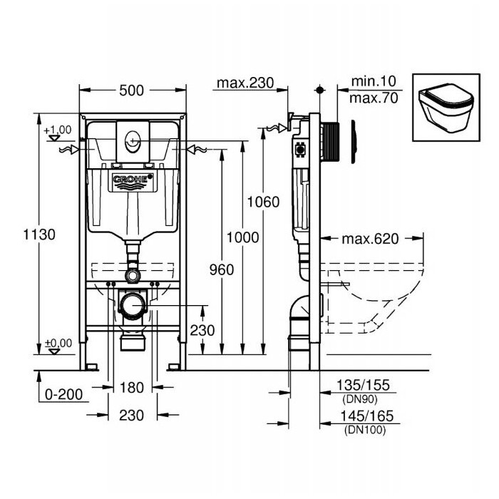 Подводной каркас GROHE Rapid SL с белой кнопкой