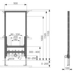 Potinkamais universālais bidē rāmis TECEprofil 1120 mm ar stiprinājumiem